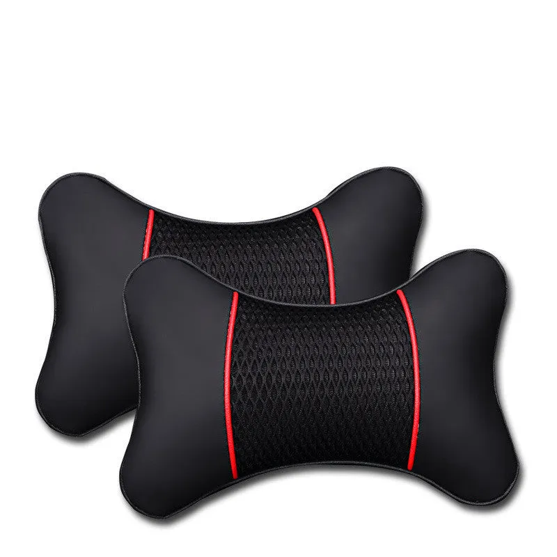 Two-piece car headrest and neck pillow set in classic black with polyester cover and flame retardant acrylic filler