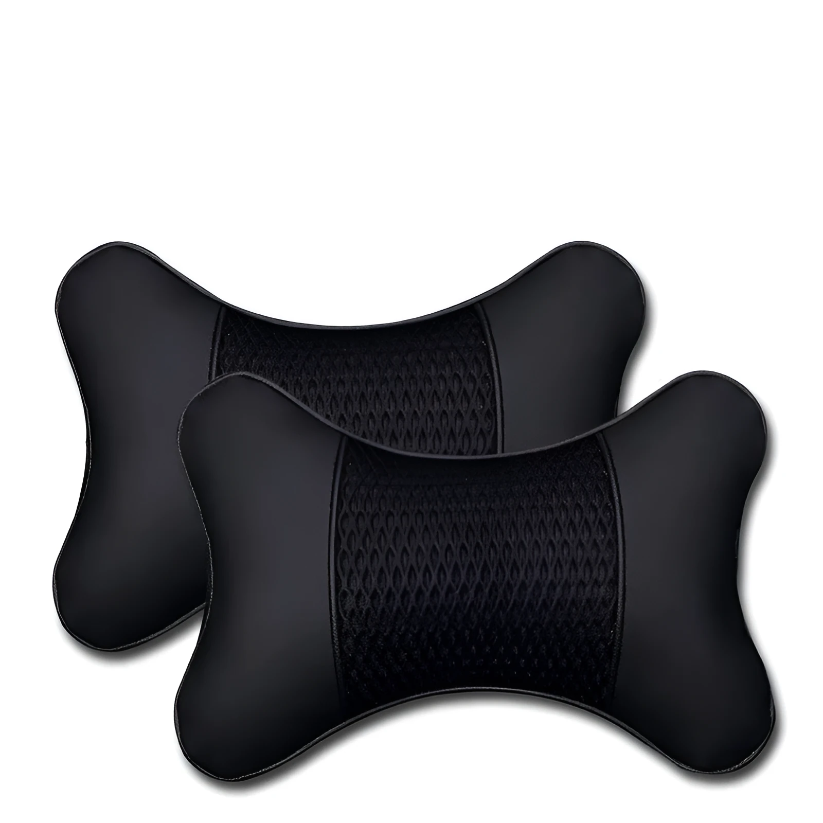 Two-piece car headrest and neck pillow set in classic black with polyester cover and flame retardant acrylic filler