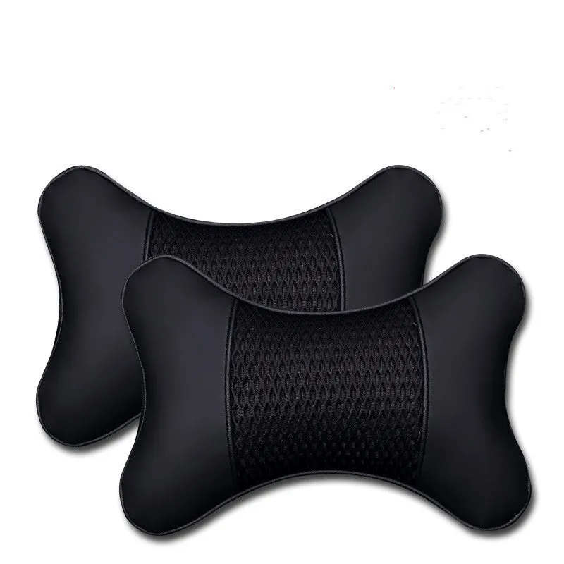 Two-piece car headrest and neck pillow set in classic black with polyester cover and flame retardant acrylic filler
