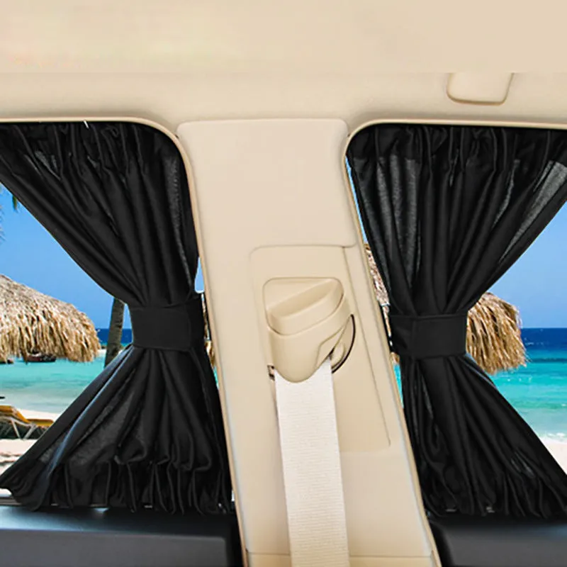 Car sun shade curtains cotton polyester fabric 50cm wide beige black grey set of two
