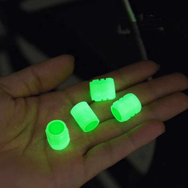Rubber car luminous valve cap with four glowing nozzles for tyre valve illumination