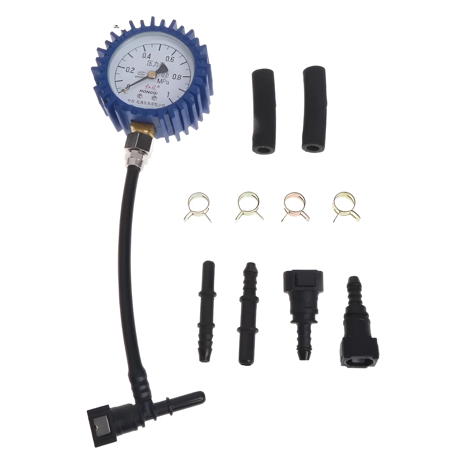 Fuel pressure gauge showing 0-1MPA scale with two metal connectors and a portable black case