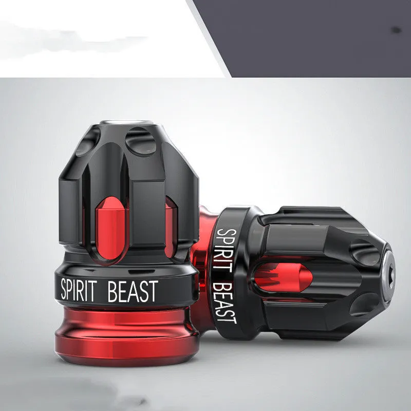 Pair of motorcycle valve caps Spirit Beast L3 black red T6 aluminium and stainless steel