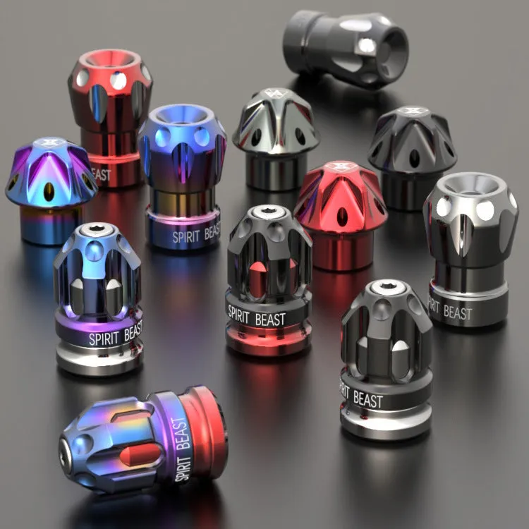 Pair of motorcycle valve caps Spirit Beast L3 black red T6 aluminium and stainless steel