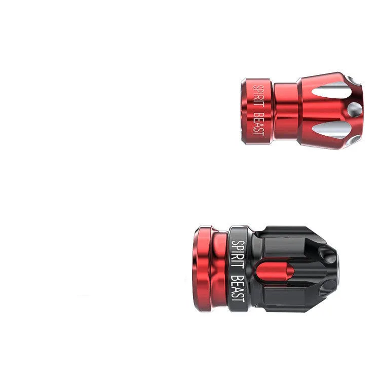 Pair of motorcycle valve caps Spirit Beast L3 black red T6 aluminium and stainless steel
