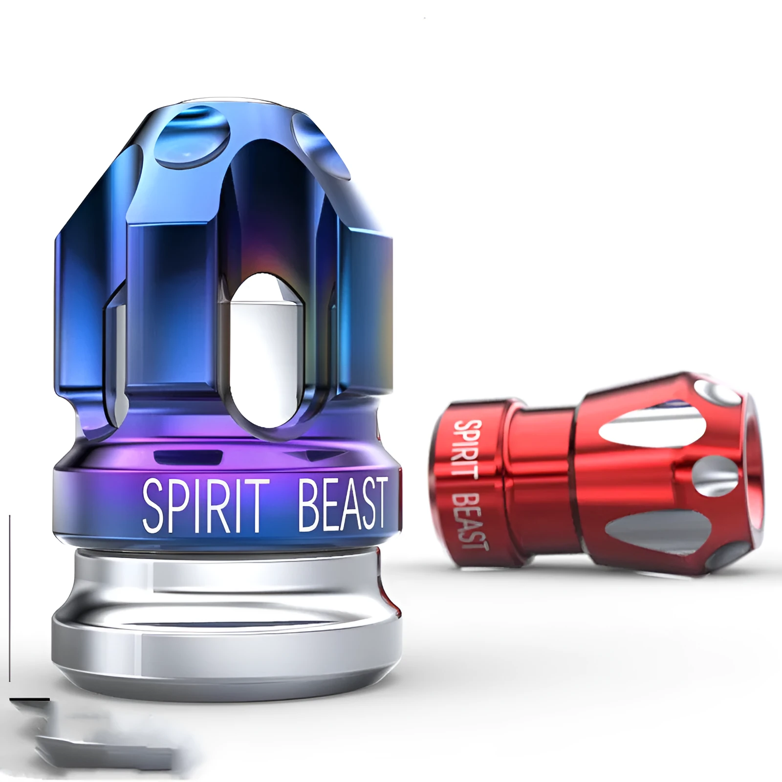 Pair of motorcycle valve caps Spirit Beast L3 black red T6 aluminium and stainless steel