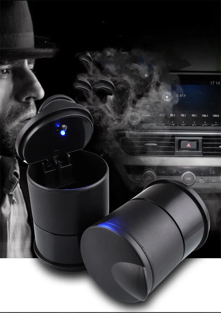 Creative LED portable car ashtray with light, made from flame-retardant ABS, for dual use in car and home