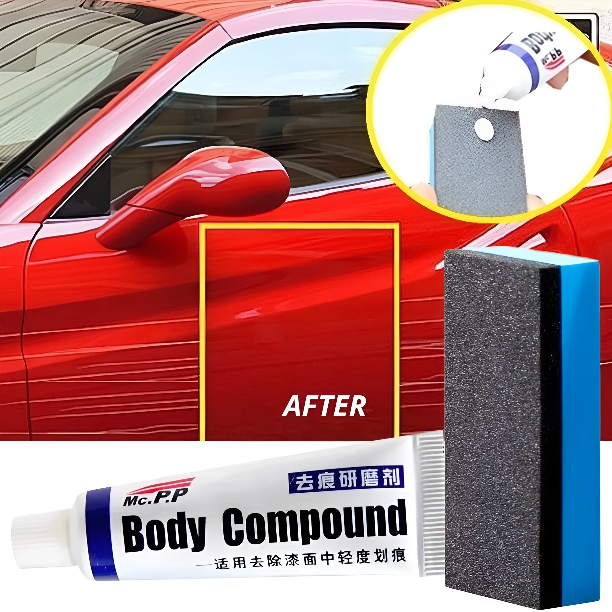 Mild scratch repair paste for car paint with white sponge applicator kit