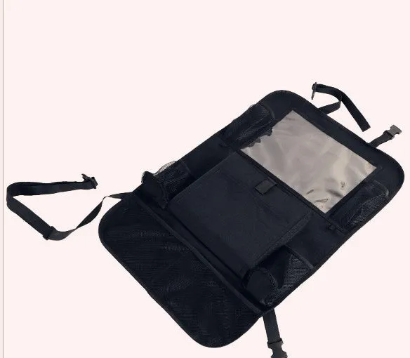Two-pack car seat back hanging storage bags made from 600D Oxford cloth and mesh, 65 by 45 centimetres, with adjustable buckle fixing and matte leather zipper bags.