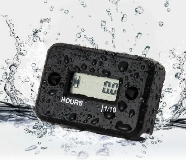 Tired Timer waterproof LCD induction hour meter for motorcycle motorboat ATV engine with black casing and display