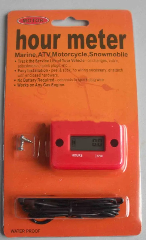 Tired Timer waterproof LCD induction hour meter for motorcycle motorboat ATV engine with black casing and display