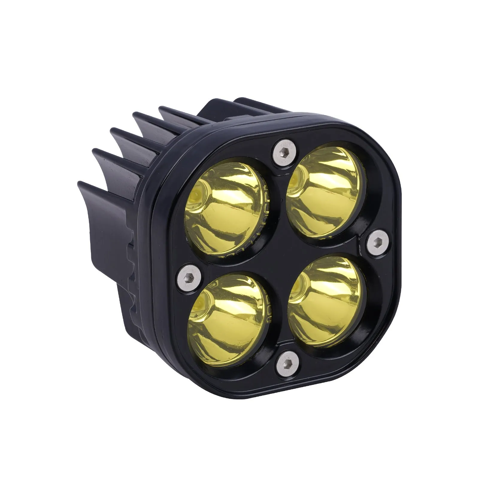 Four-eye vehicle spotlight with aluminium base plate showing white and yellow light options