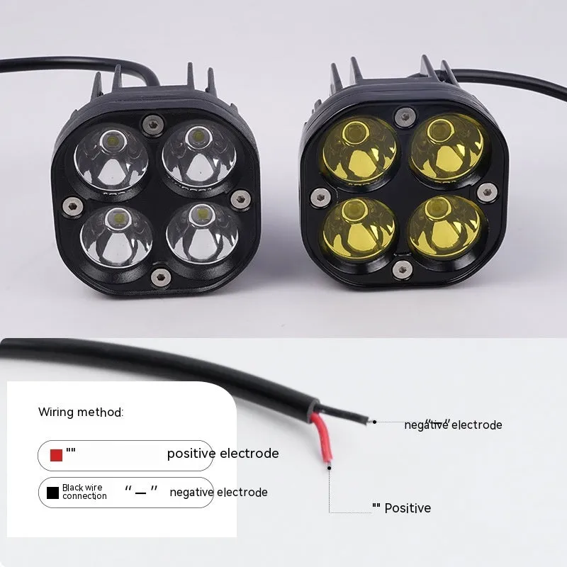 Four-eye vehicle spotlight with aluminium base plate showing white and yellow light options