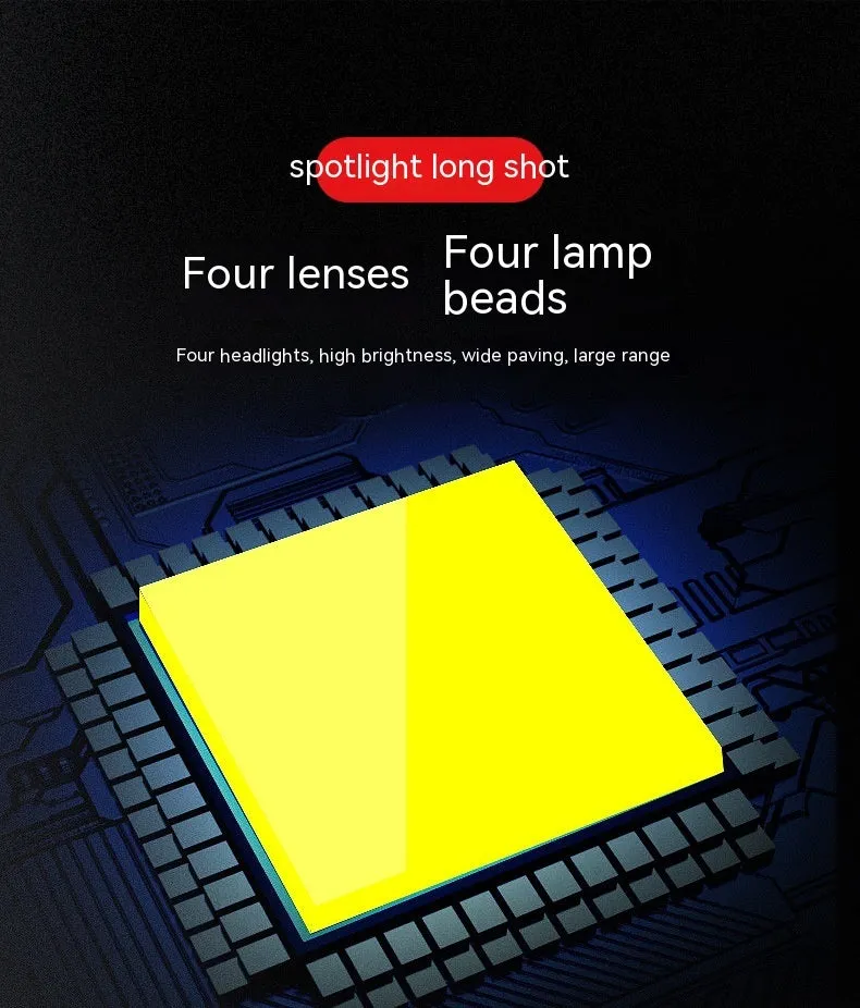 Four-eye vehicle spotlight with aluminium base plate showing white and yellow light options