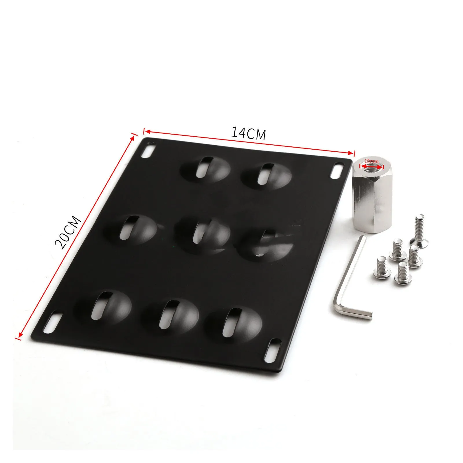 American license plate frame with integrated trailer hook for car modification, 21x10 cm metal construction