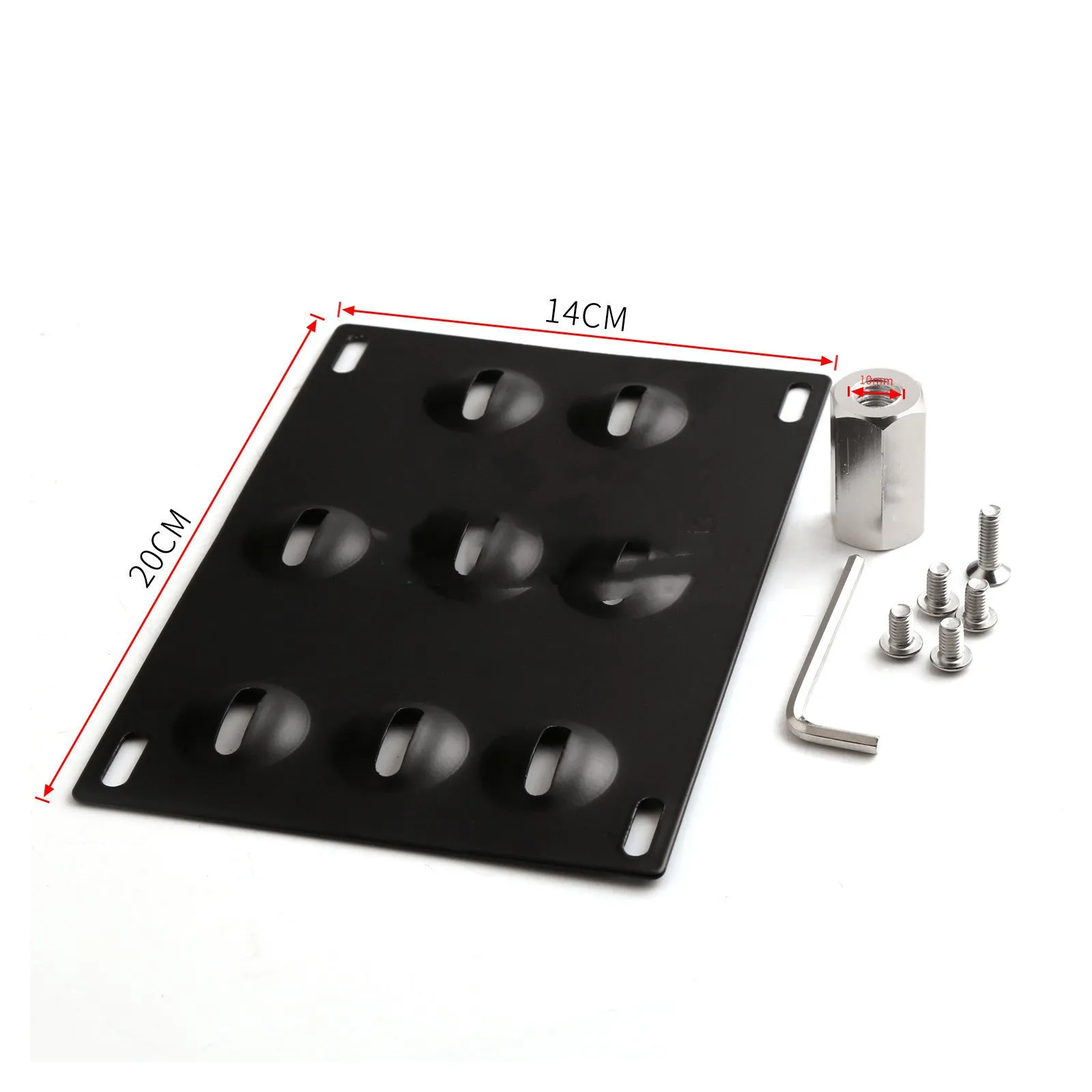American license plate frame with integrated trailer hook for car modification, 21x10 cm metal construction
