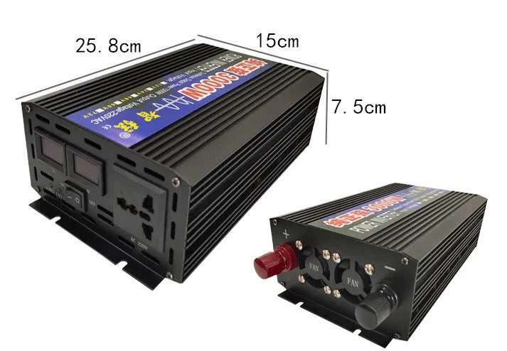 Pure sine wave inverter 4000W 12V to 220V with dual digital display and aluminium casing