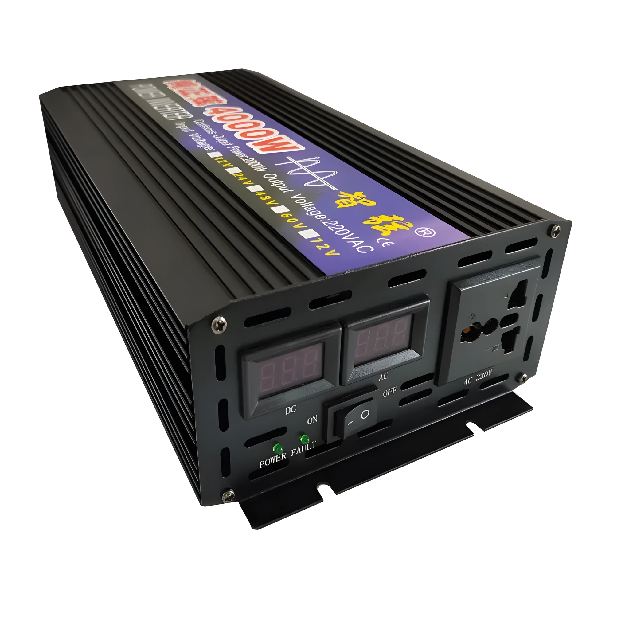 Pure sine wave inverter 4000W 12V to 220V with dual digital display and aluminium casing
