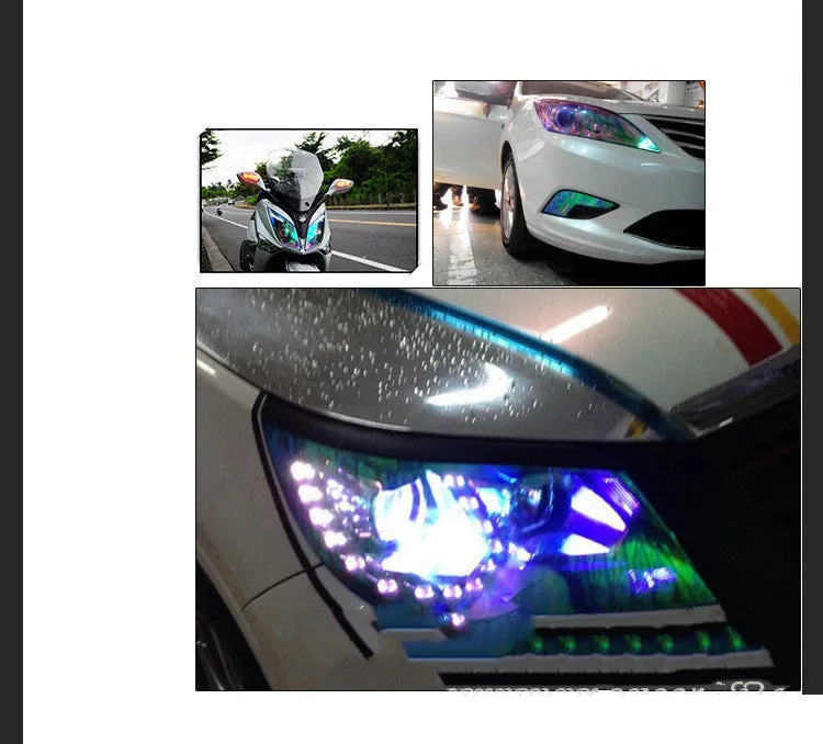 Chameleon colour change protective film for car headlights and tail lights, available in multiple sizes and colours