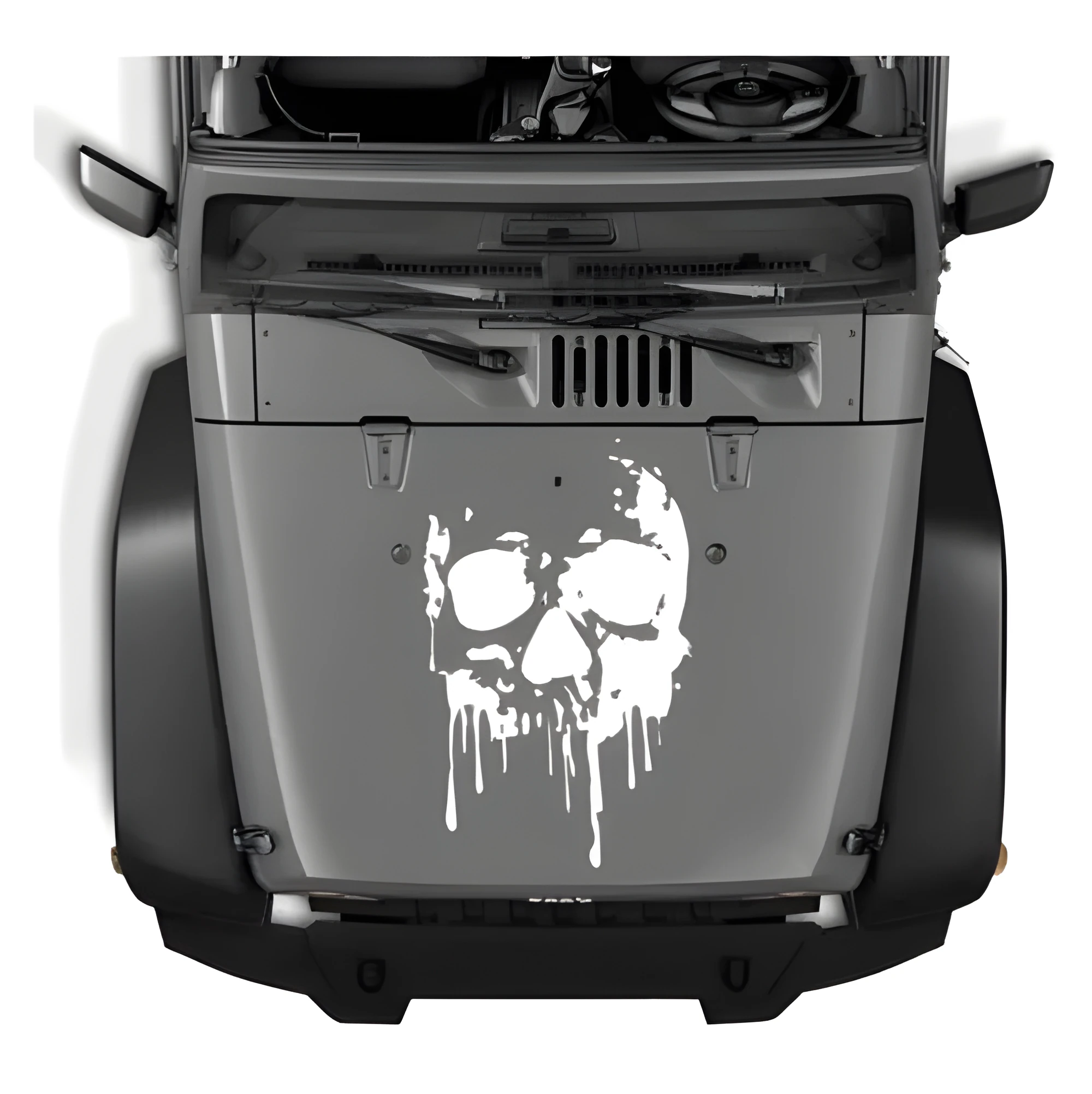 Skull bumper sticker with butterfly fairy design in black on white background