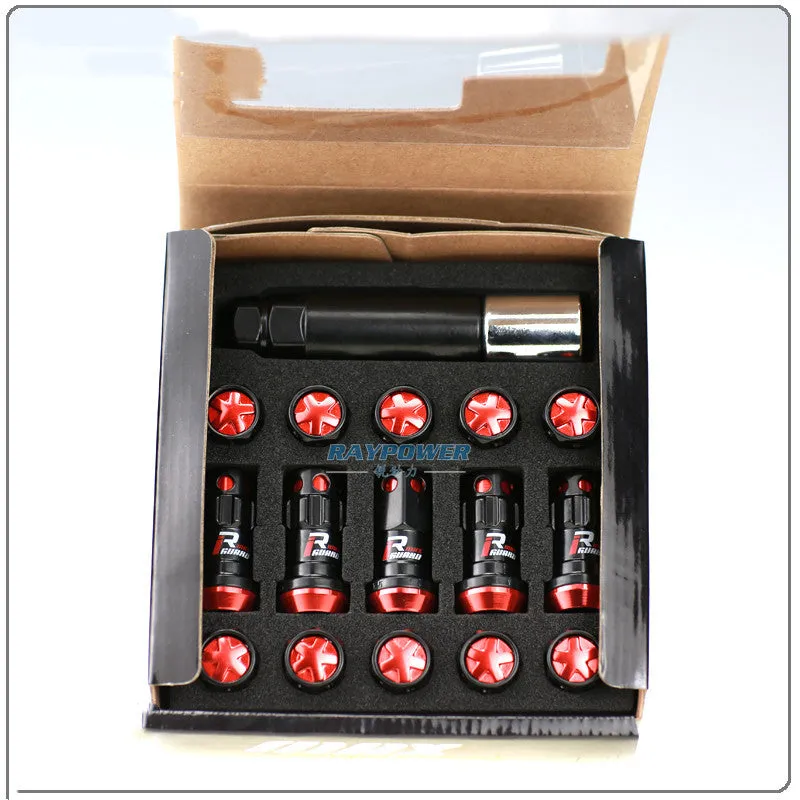 20-piece anti-theft screw and nut set for automobile wheel hub in blue and red