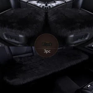 Three-piece winter plush car seat cushion set in grey, machine washable, all seasons car accessory