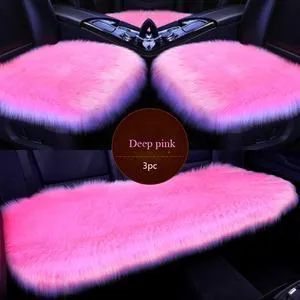 Three-piece winter plush car seat cushion set in grey, machine washable, all seasons car accessory