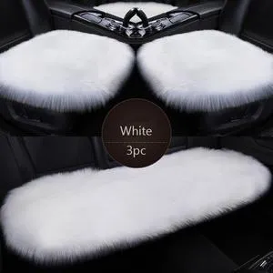 Three-piece winter plush car seat cushion set in grey, machine washable, all seasons car accessory