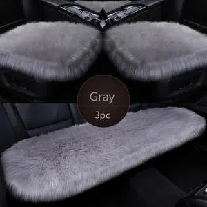Three-piece winter plush car seat cushion set in grey, machine washable, all seasons car accessory