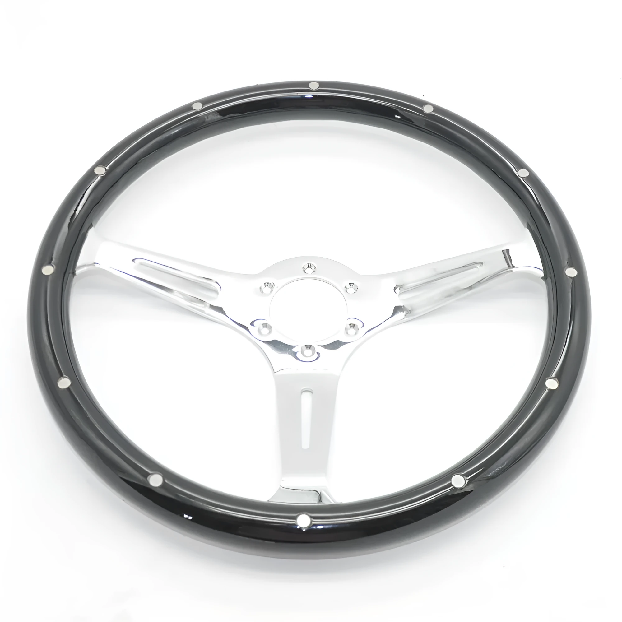 Black electroplated peach wood classic car steering wheel with 15-inch diameter