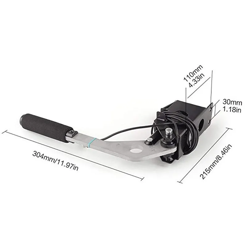 USB sim handbrake with red finish, Hall sensor, CNC aluminium body, and stainless steel mounting fixture