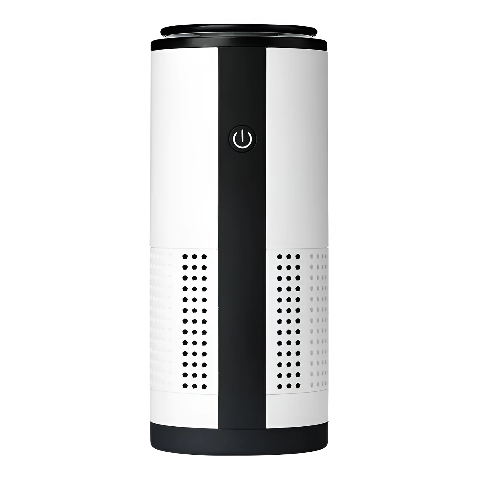 White negative ion vehicle air purifier with composite filter on car dashboard, USB and car power supply