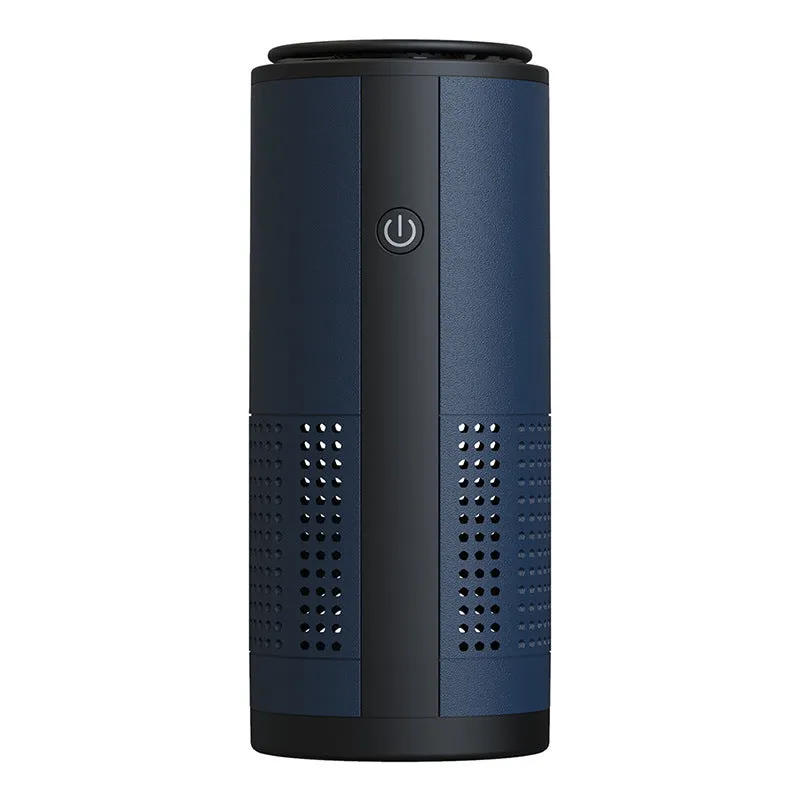 White negative ion vehicle air purifier with composite filter on car dashboard, USB and car power supply