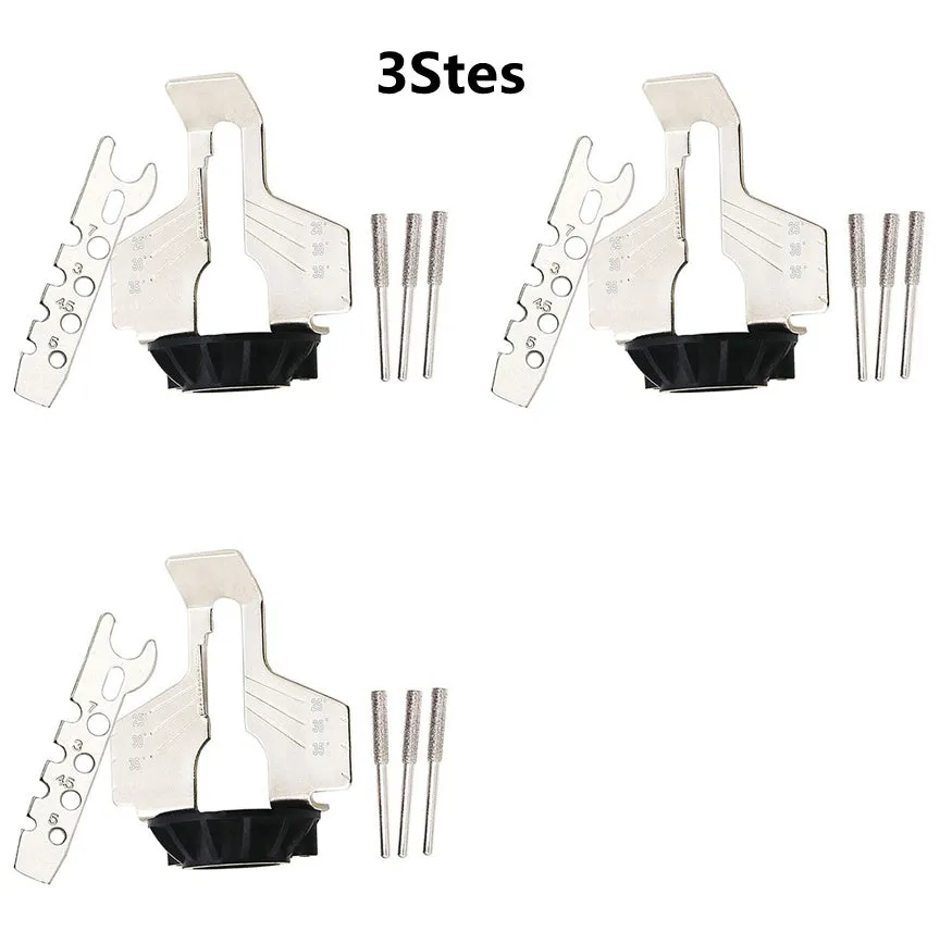 Electric grinding chain sharpening accessory set with high speed steel attachment, polishing tools, and ruler