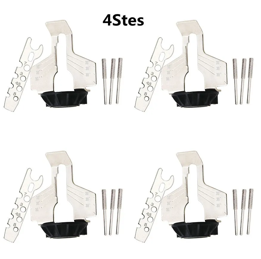Electric grinding chain sharpening accessory set with high speed steel attachment, polishing tools, and ruler