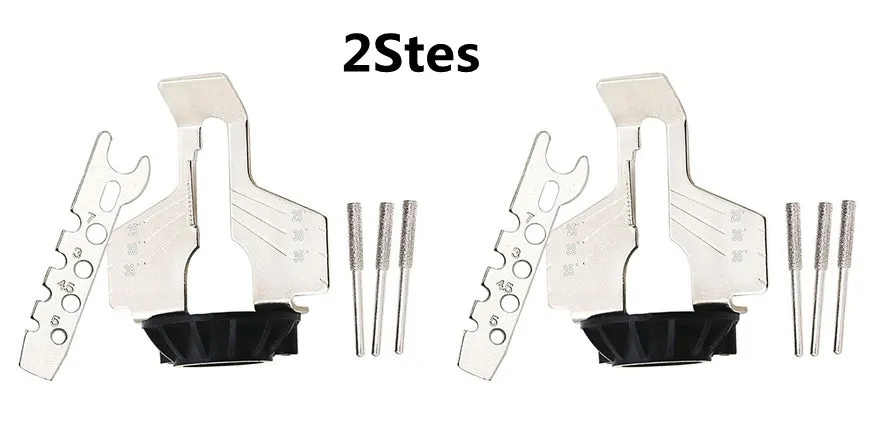 Electric grinding chain sharpening accessory set with high speed steel attachment, polishing tools, and ruler