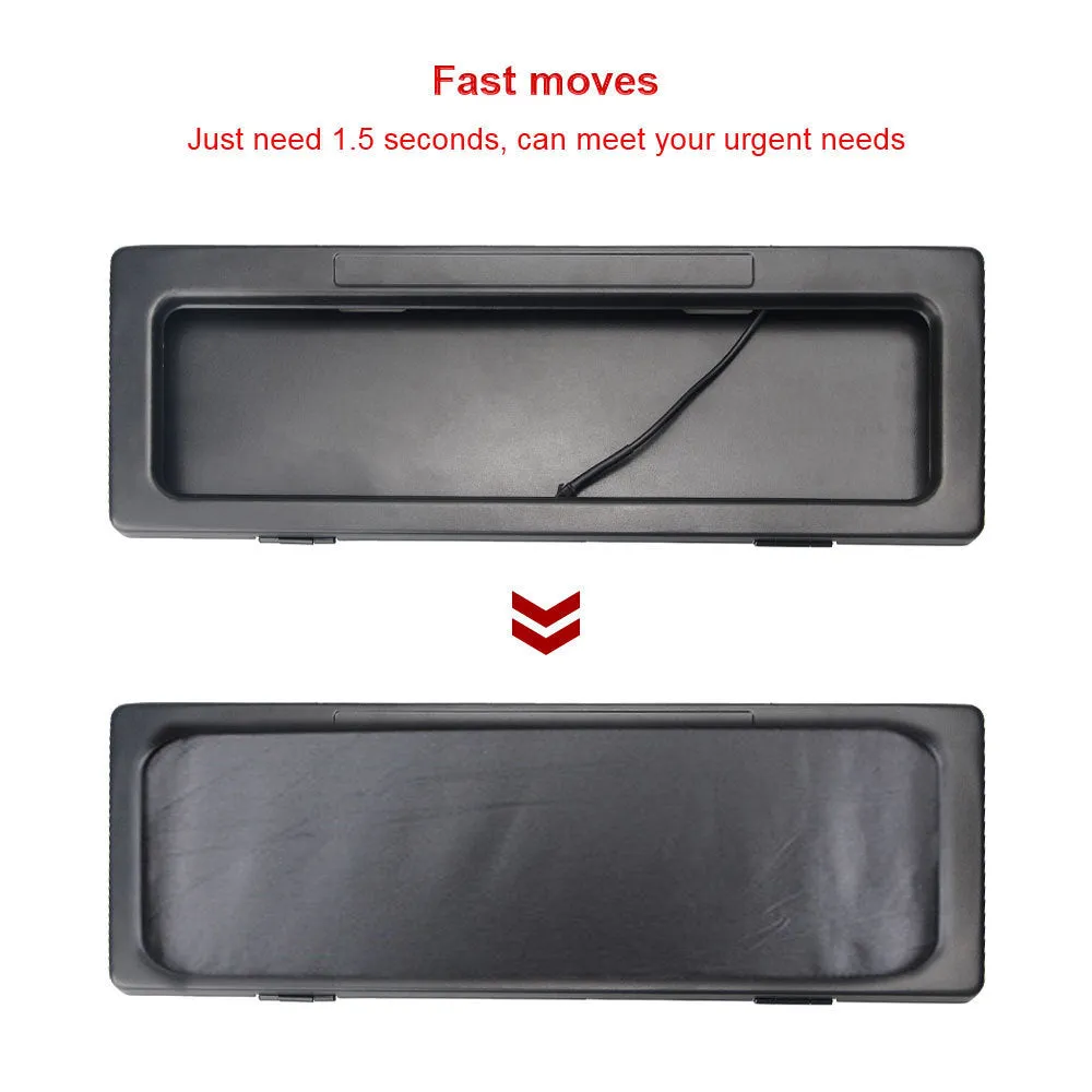 Set of two black iron license plate frames for Australian standard electric vehicle plates, pack dimensions 42.5x16x6cm