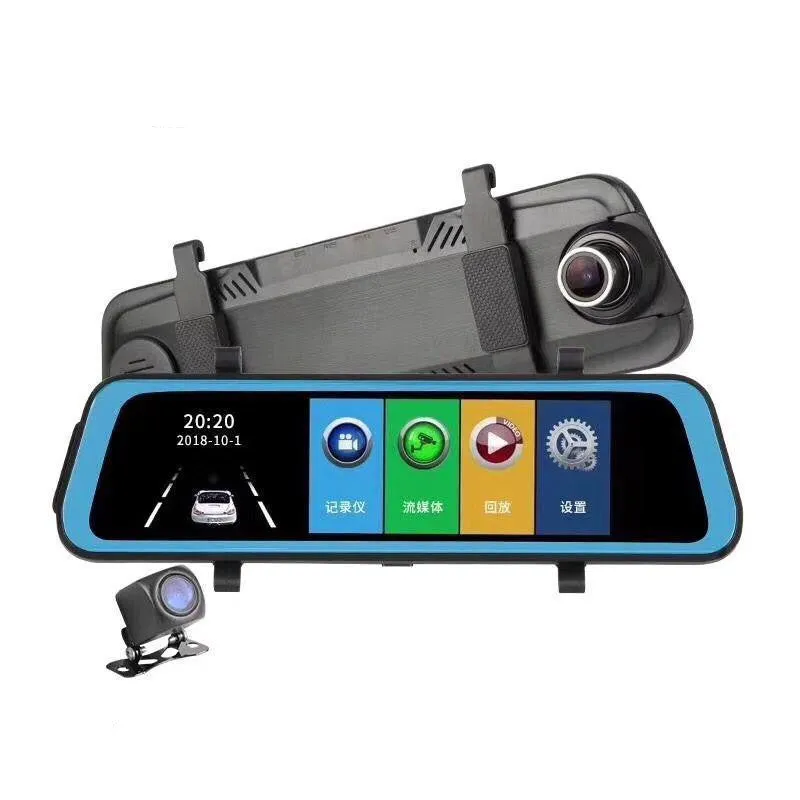 12 inch HD driving recorder dash cam with 170 degree wide angle 12MP lens mounted over car rearview mirror