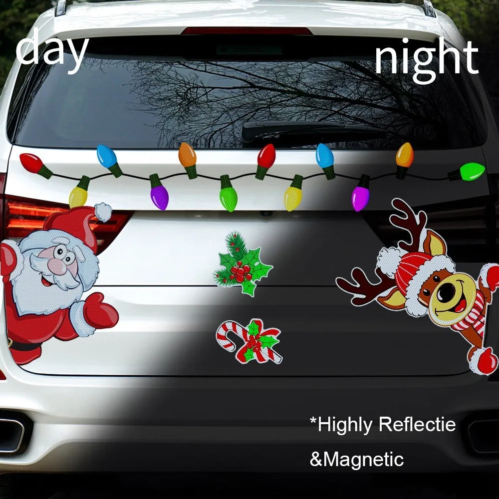 Reflective cartoon elk Christmas sticker with magnetic backing on a window