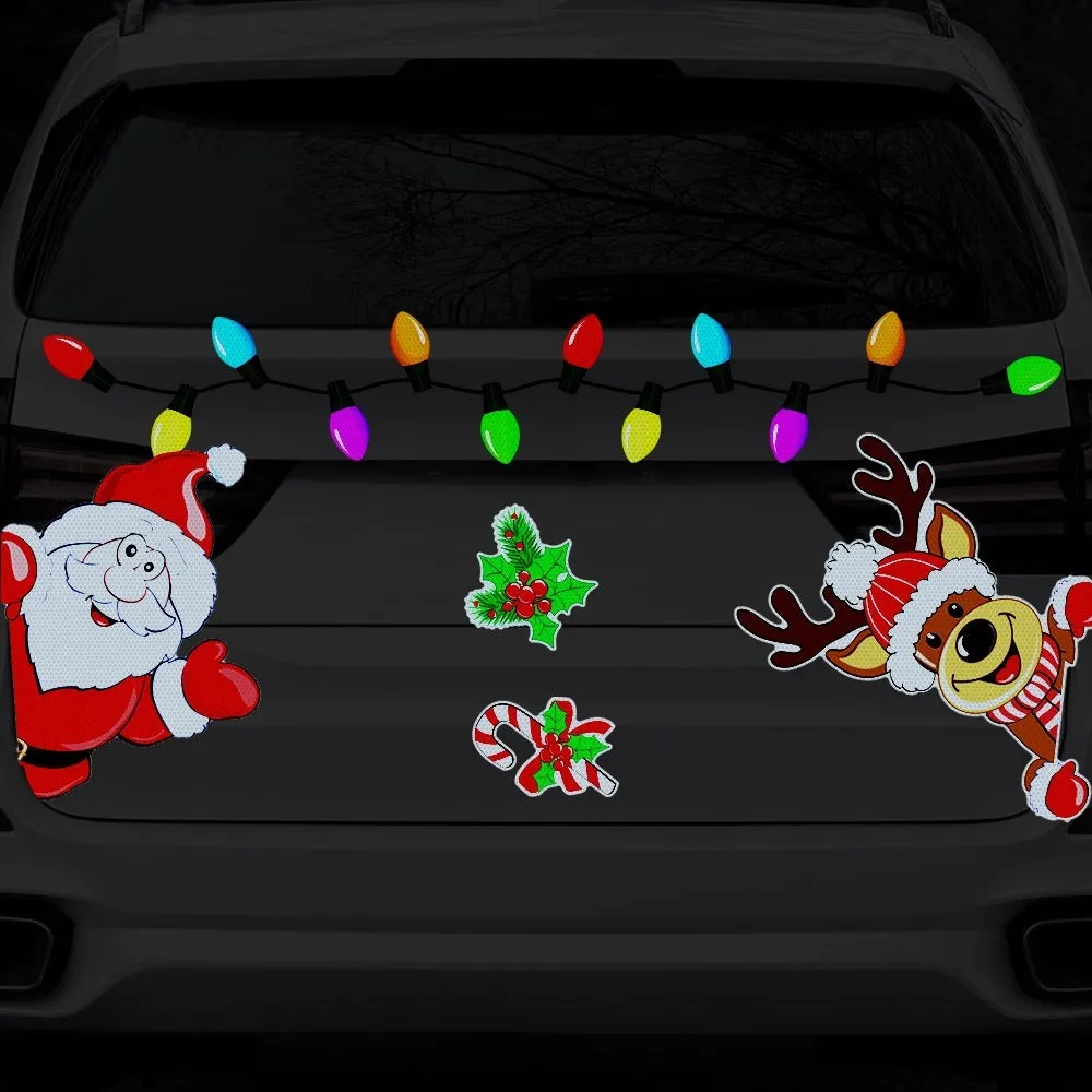 Reflective cartoon elk Christmas sticker with magnetic backing on a window