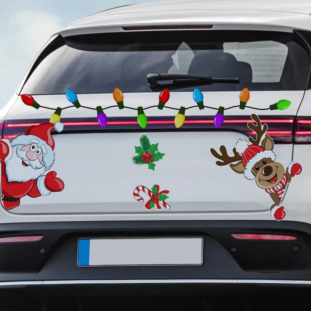 Reflective cartoon elk Christmas sticker with magnetic backing on a window