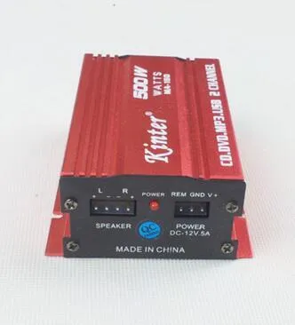 HY-400 car MP3 player power amplifier with USB/SD slots and remote control, compact black unit