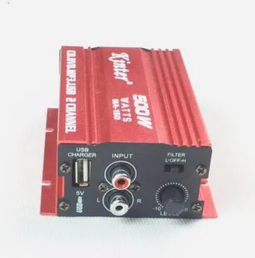 HY-400 car MP3 player power amplifier with USB/SD slots and remote control, compact black unit