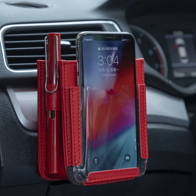 Multifunctional car phone storage bag in beige for seat gap organisation, 90g leather organiser
