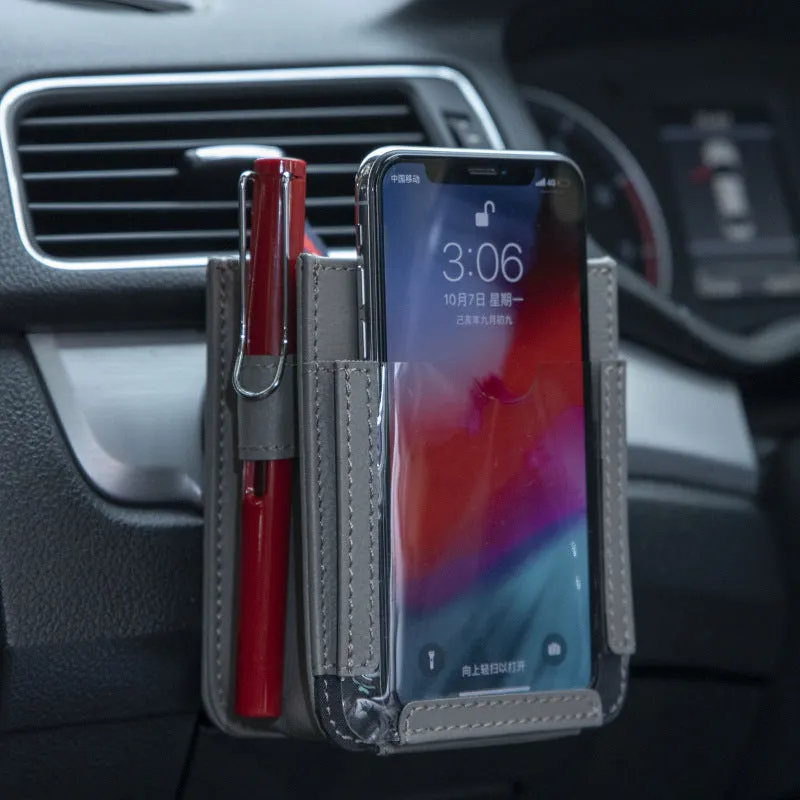 Multifunctional car phone storage bag in beige for seat gap organisation, 90g leather organiser