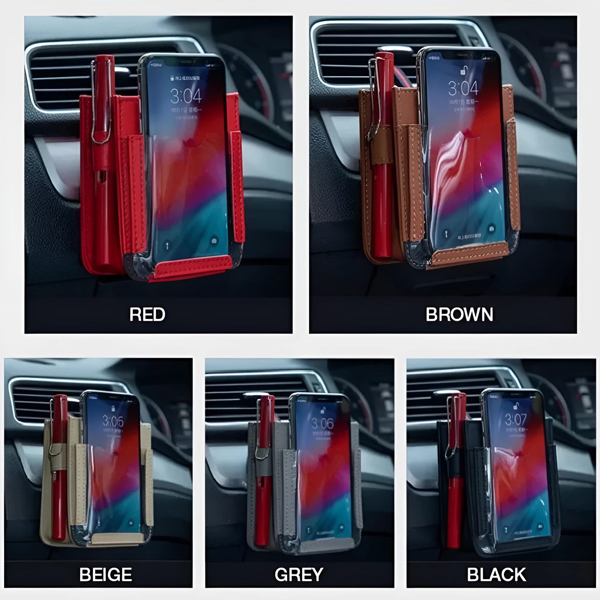 Multifunctional car phone storage bag in beige for seat gap organisation, 90g leather organiser