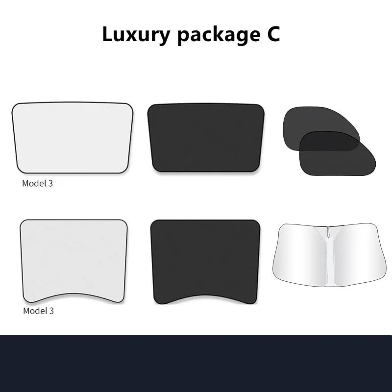 Aluminium foil sunroof sunshade for Tesla Model Y and Model 3 with black shade cloth heat insulation
