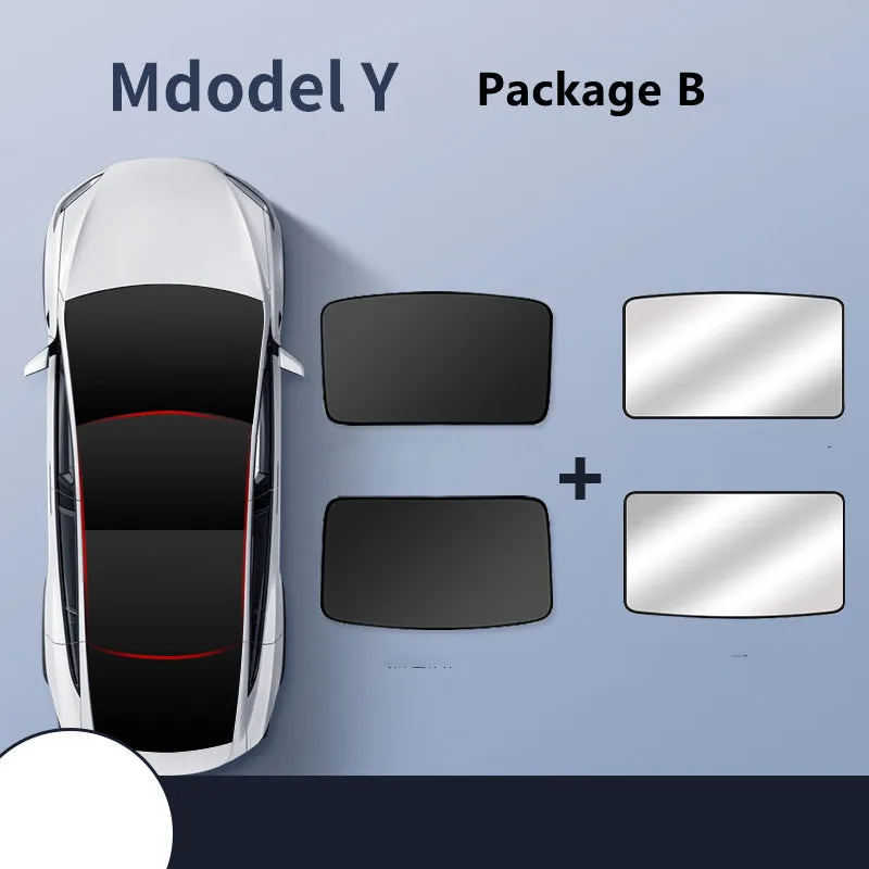 Aluminium foil sunroof sunshade for Tesla Model Y and Model 3 with black shade cloth heat insulation
