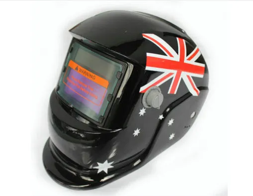 Full automatic variable light welding protective mask in British flag style with solar panel on front
