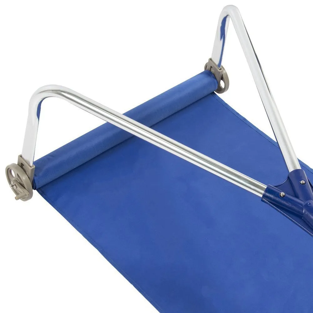 Blue roof snow removal rake with retractable aluminum handle and Oxford cloth panel on snowy roof